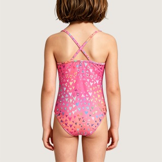 Girls' Sweet Heart-Print One-Piece Swimsuit