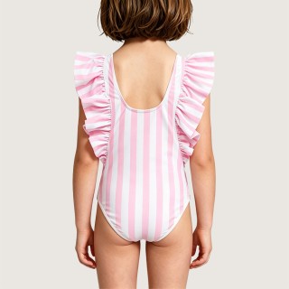 Striped One-Piece Swimsuit with Ruffled Cuffs