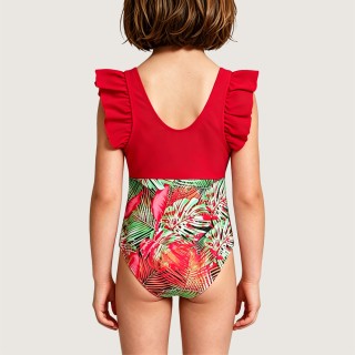 Retro Red V-Neck Ruched One-Piece Swimsuit