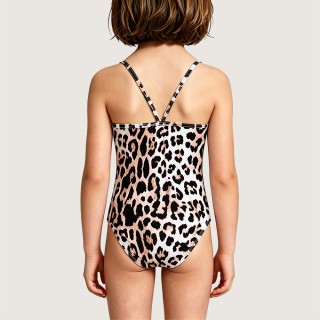 Girls' Stylish One-Piece Leopard Print Swimsuit