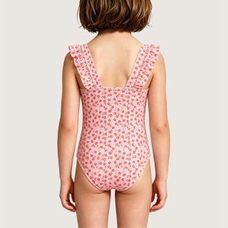 Girls' Cute Red Polka Dot & Floral One-Piece Swimsuit