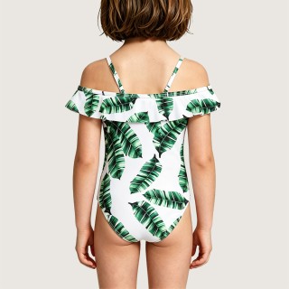 Green Tropical Leaf Print One-Piece Swimsuit