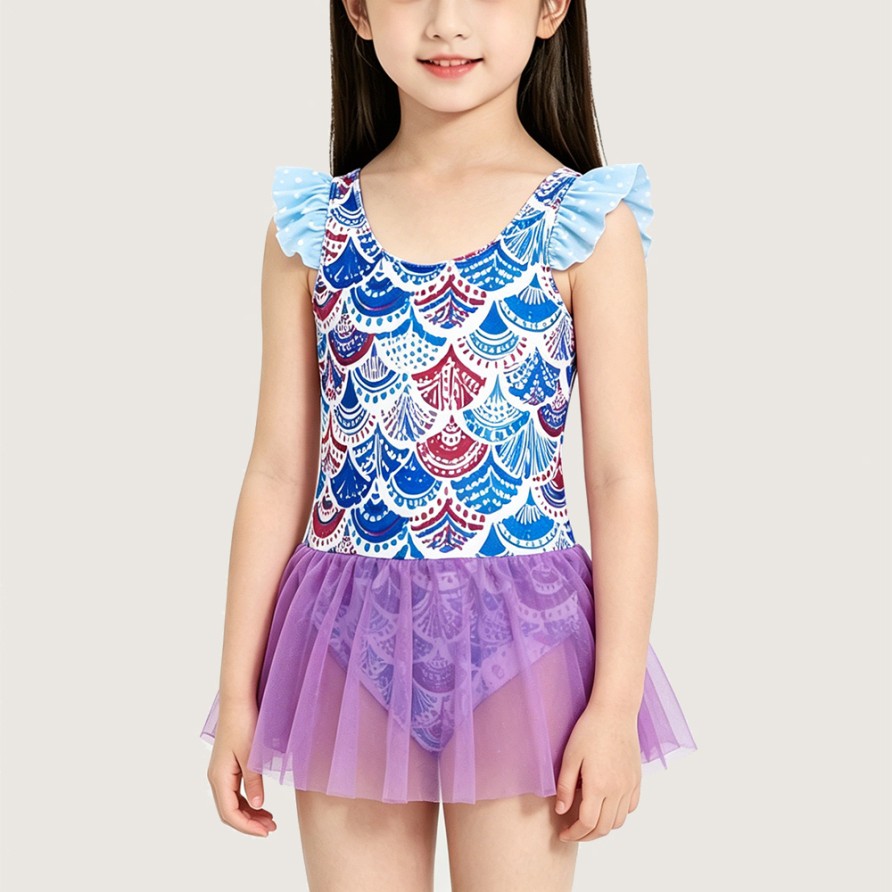 Girls' Dreamy Mermaid One-Piece Swim Dress