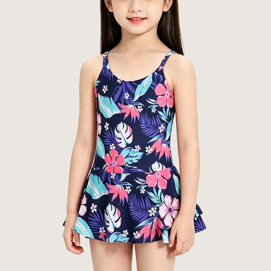 Girls' Tropical Floral Sun-Protective Swim Skirt