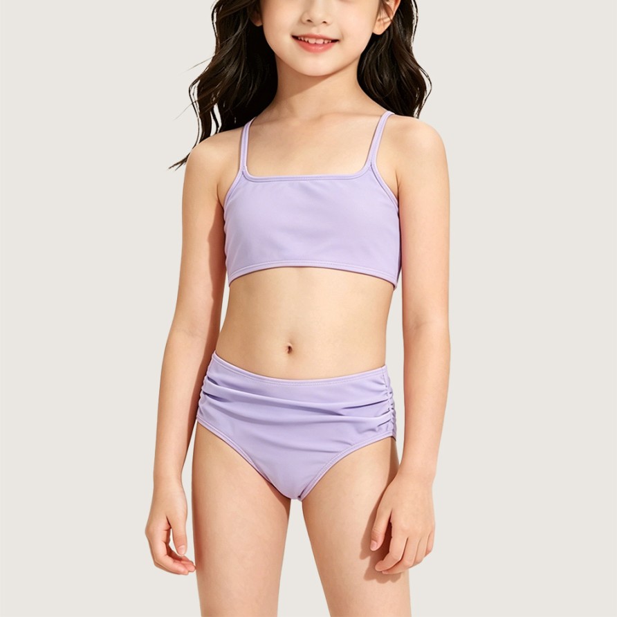 Solid-Color Minimalist High-Waisted Two-Piece Swimsuit