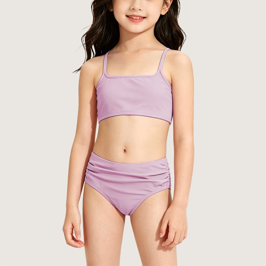 Cute Girls' Solid-Color Two-Piece Swimsuit
