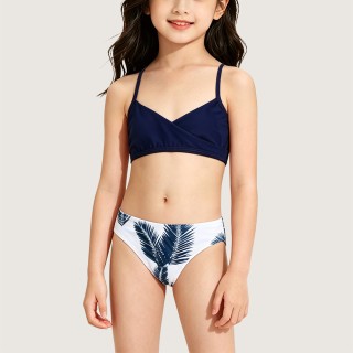 Simple Dark Blue Two-Piece Swimsuit with Spaghetti Straps