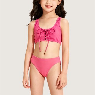 Rose-Pink Two-Piece Swimsuit with Front Tie