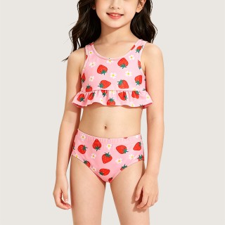 Strawberry & Daisy Print Two-Piece Strappy Swimsuit