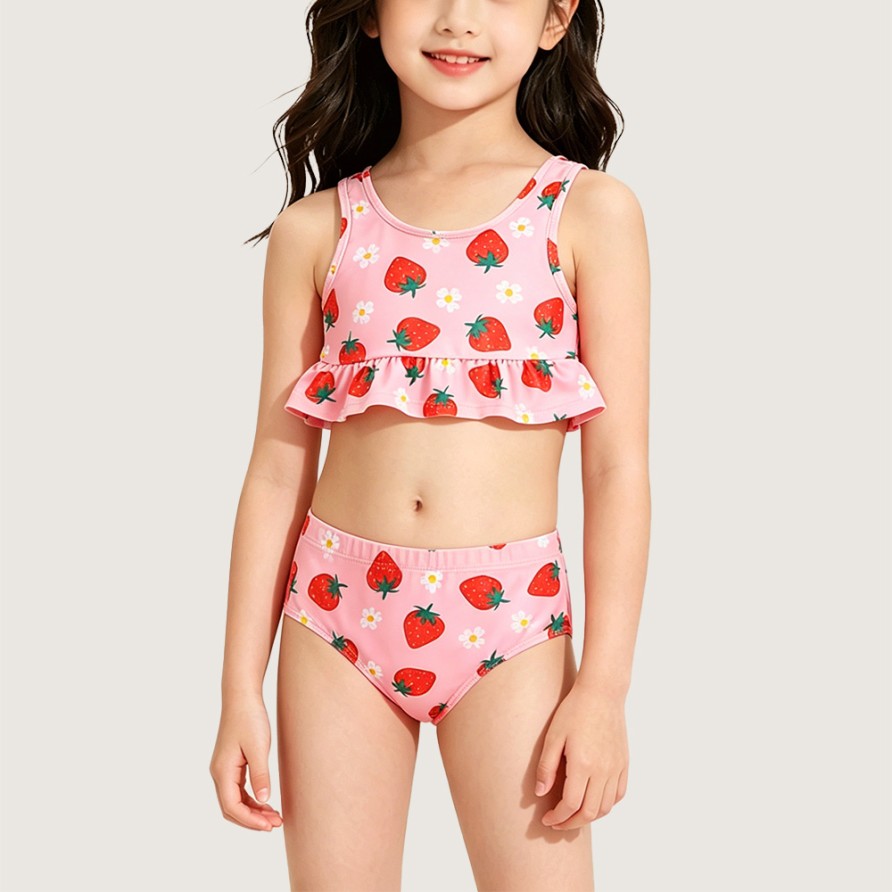 Strawberry & Daisy Print Two-Piece Strappy Swimsuit