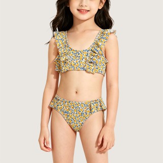 Girls' Sweet Floral Two-Piece Swimsuit