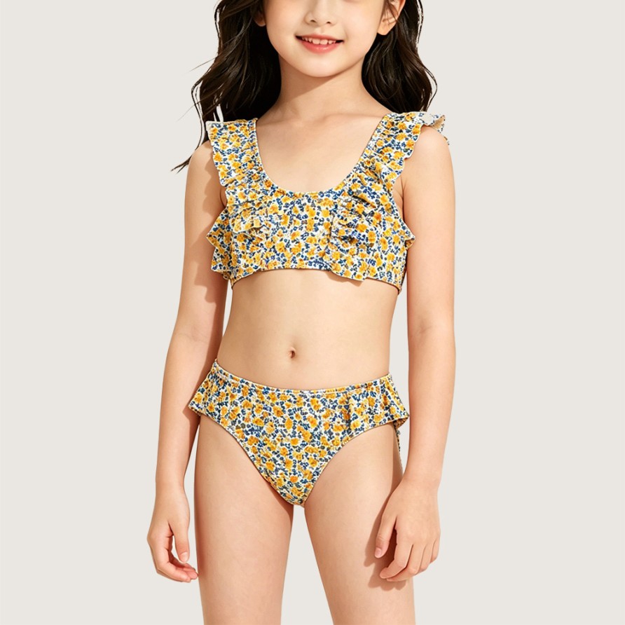Girls' Sweet Floral Two-Piece Swimsuit