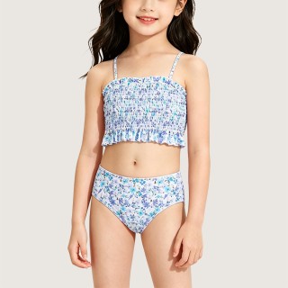 New Girls' Two-Piece Swimsuit — Fresh Purple Floral Print