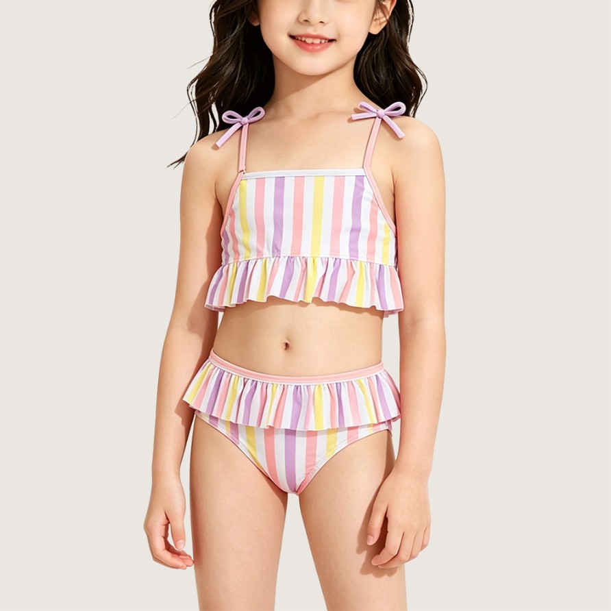 Sweet Colorful Striped Two-Piece Swimsuit