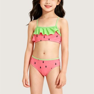 Crisscross Spaghetti-Strap Swimsuit with Watermelon Seed Print
