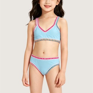 Girls' Soft Rainbow-Embroidered Two-Piece Swimsuit