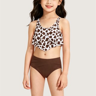 Irregular Ruffle Cow Print Two-Piece Swimsuit
