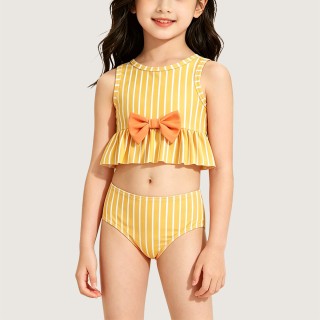 Sweet Yellow and White Striped Two-Piece Swimsuit