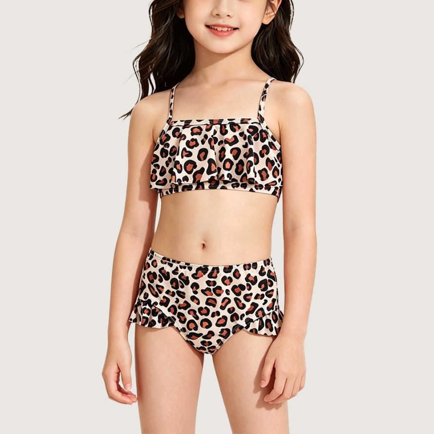 New Girls' Wild Leopard Print Two-Piece Swimsuit