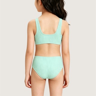 Girls' Stylish Rainbow Color-Block Two-Piece Swimsuit
