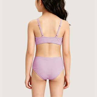 Cute Girls' Solid-Color Two-Piece Swimsuit