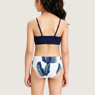 Simple Dark Blue Two-Piece Swimsuit with Spaghetti Straps