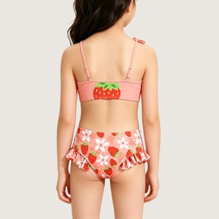 Stylish One-Shoulder Strawberry Two-Piece Swimsuit with Bow Detail