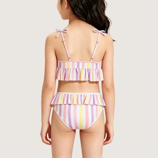 Sweet Colorful Striped Two-Piece Swimsuit