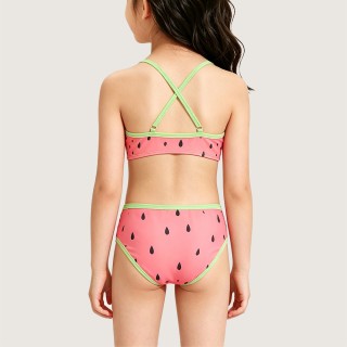 Crisscross Spaghetti-Strap Swimsuit with Watermelon Seed Print