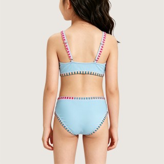 Girls' Soft Rainbow-Embroidered Two-Piece Swimsuit