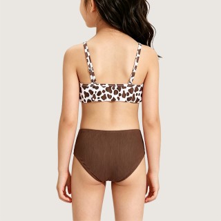 Irregular Ruffle Cow Print Two-Piece Swimsuit