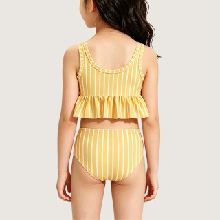 Sweet Yellow and White Striped Two-Piece Swimsuit