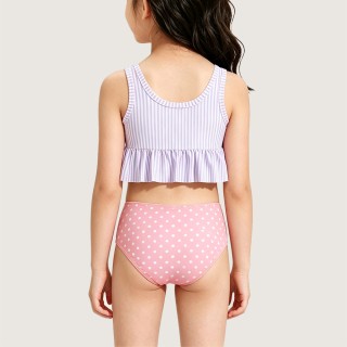 Girls' Striped & Polka Dot Swimsuit with Bows
