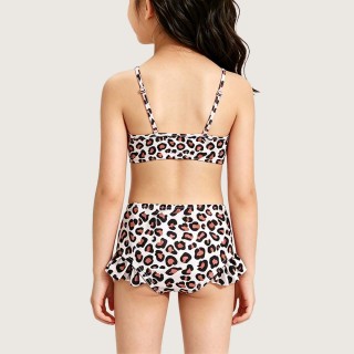 New Girls' Wild Leopard Print Two-Piece Swimsuit