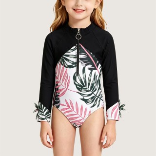 Stylish Black & Pink Tropical Palm Leaf Swimsuit