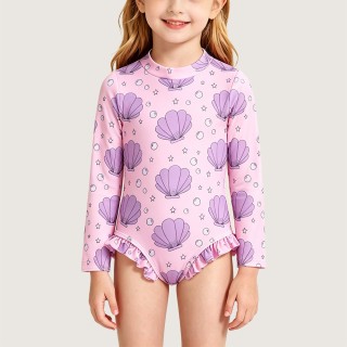 Sweet Ruffled Long-Sleeve One-Piece Swimsuit