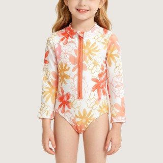 Fresh Orange and Yellow Floral Print One-Piece Swimsuit