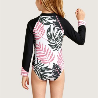 Stylish Black & Pink Tropical Palm Leaf Swimsuit