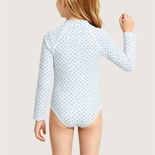 Starry Stripe Print Front-Zip Swimsuit