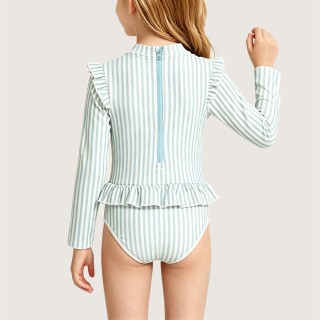 Pale Green Vertical-Stripe Print One-Piece Swimsuit