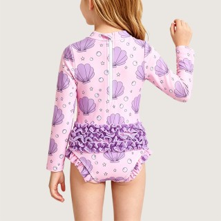 Sweet Ruffled Long-Sleeve One-Piece Swimsuit