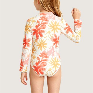 Fresh Orange and Yellow Floral Print One-Piece Swimsuit